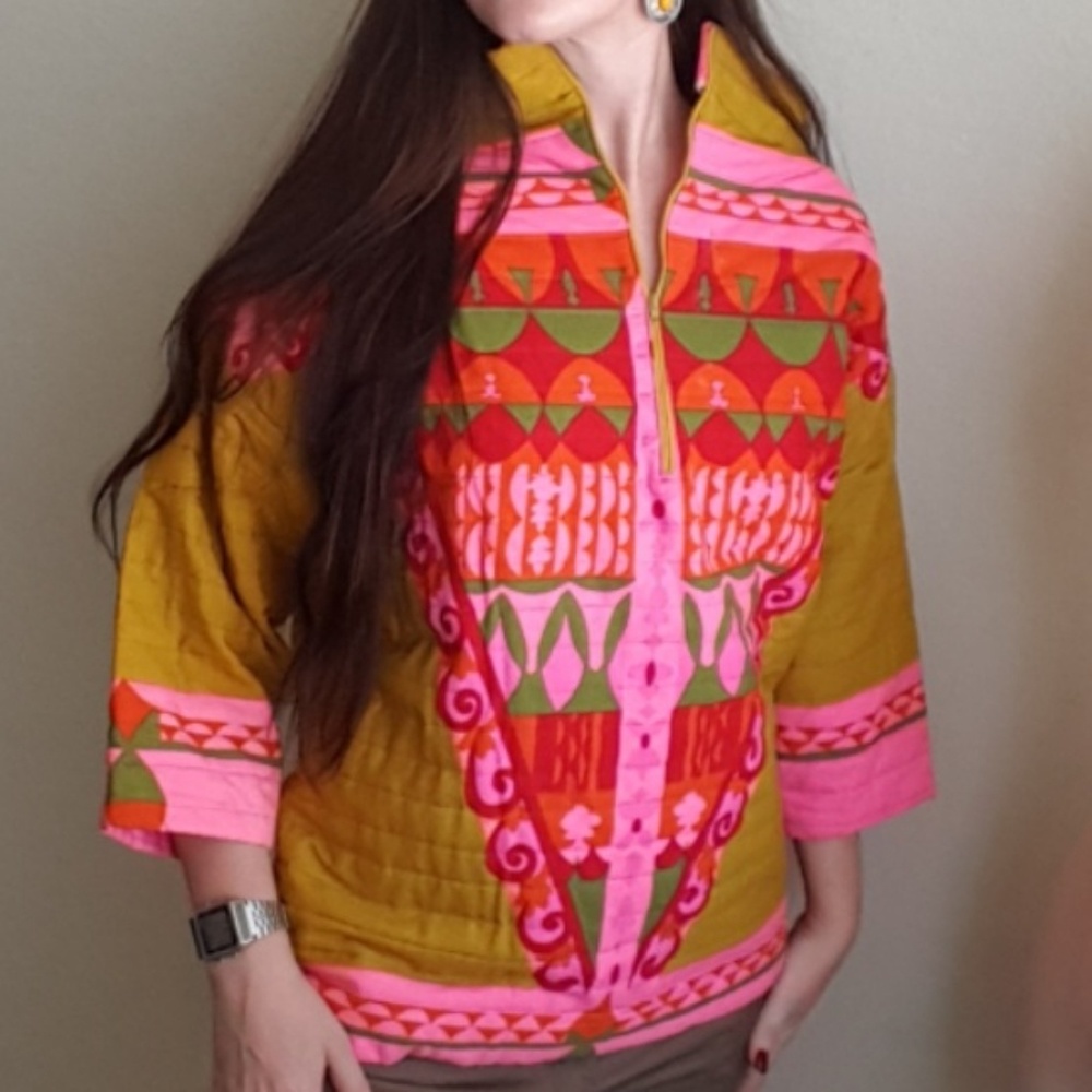 Vintage Psychedelic 60s Sweater Top Neon Ski